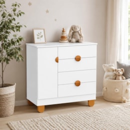 Cômoda Sapateira Apolo 1 Porta e 4 Gavetas Branco Fosco - Reller Móveis