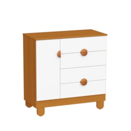 Cômoda Sapateira Apolo 1 Porta e 4 Gavetas Branco Fosco/Savana - Reller Móveis