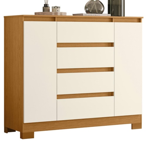 Cômoda Sapateira Atena 2 Portas e 4 Gavetas Cinamomo/Off White - Móveis Albatroz