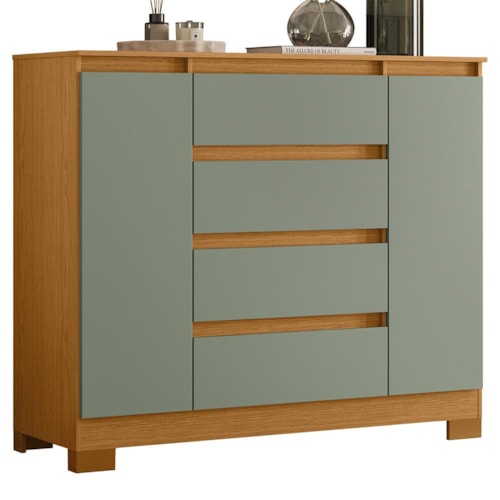 Cômoda Sapateira Atena 2 Portas e 4 Gavetas Cinamomo/Sálvia - Móveis Albatroz