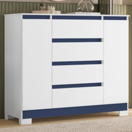Cômoda Sapateira Atena 2 Portas e 4 Gavetas Quadriflex Branco/Azul - Móveis Albatroz