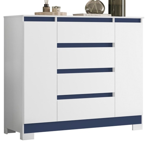 Cômoda Sapateira Atena 2 Portas e 4 Gavetas Quadriflex Branco/Azul - Móveis Albatroz