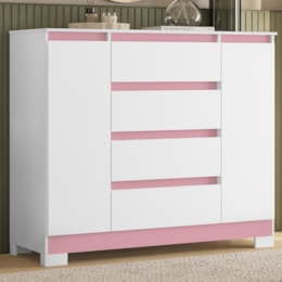 Cômoda Sapateira Atena 2 Portas e 4 Gavetas Quadriflex Branco/Rosa - Móveis Albatroz