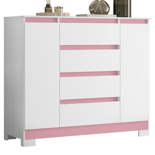 Cômoda Sapateira Atena 2 Portas e 4 Gavetas Quadriflex Branco/Rosa - Móveis Albatroz