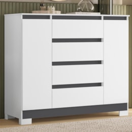 Cômoda Sapateira Atena 2 Portas e 4 Gavetas Quadriflex Branco/Titanium - Móveis Albatroz