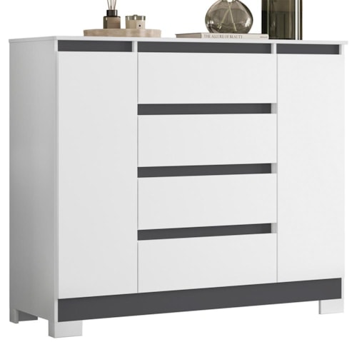 Cômoda Sapateira Atena 2 Portas e 4 Gavetas Quadriflex Branco/Titanium - Móveis Albatroz