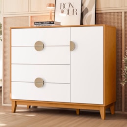 Cômoda Sapateira Ipê 1 Porta e 4 Gavetas Cinamomo/Branco - Móveis Albatroz  Cômoda Sapateira Ipê 1 Porta e 4 Gavetas Cinamomo/Branco - Móveis Albatroz