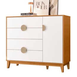 Cômoda Sapateira Ipê 1 Porta e 4 Gavetas Cinamomo/Branco - Móveis Albatroz  Cômoda Sapateira Ipê 1 Porta e 4 Gavetas Cinamomo/Branco - Móveis Albatroz