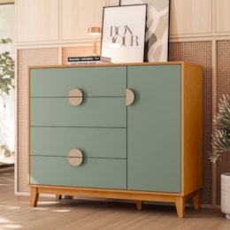 Cômoda Sapateira Ipê 1 Porta e 4 Gavetas - Móveis Albatroz Cinamomo/Branco