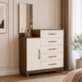 Cômoda Sapateira Lisboa 5 Gavetas com Espelho Castanho Wood/Off White - Moval 