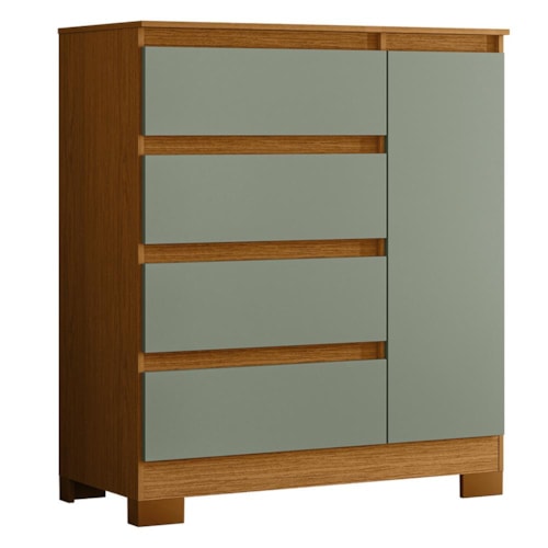 Cômoda Sapateira Olímpia 1 Porta e 4 Gavetas Cinamomo/Sálvia - Móveis Albatroz