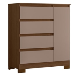 Cômoda Sapateira Olímpia 1 Porta e 4 Gavetas Nogueira/Capuccino - Móveis Albatroz