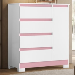 Cômoda Sapateira Olímpia 1 Porta e 4 Gavetas Quadriflex Branco/Rosa - Móveis Albatroz
