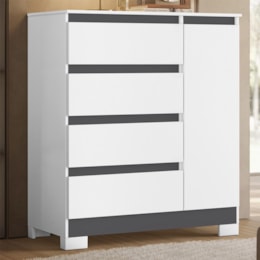 Cômoda Sapateira Olímpia 1 Porta e 4 Gavetas Quadriflex Branco/Titanium - Móveis Albatroz