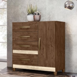 Cômoda Sapateira Vênus 1 Porta e 4 Gavetas Castanho Wood/Avelã com Pés - Moval