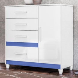 Cômoda Sapateira Vênus 1 Porta e 4 Gavetas Flex Branco/Azul com Pés - Moval Cômoda Sapateira Vênus 1 Porta e 4 Gavetas Flex Branco/Azul com Pés - Moval