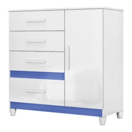 Cômoda Sapateira Vênus 1 Porta e 4 Gavetas Flex Branco/Azul com Pés - Moval Cômoda Sapateira Vênus 1 Porta e 4 Gavetas Flex Branco/Azul com Pés - Moval