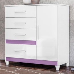 Cômoda Sapateira Vênus 1 Porta e 4 Gavetas Flex Branco/Lilás com Pés - Moval Cômoda Sapateira Vênus 1 Porta e 4 Gavetas Flex Branco/Lilás com Pés - Moval