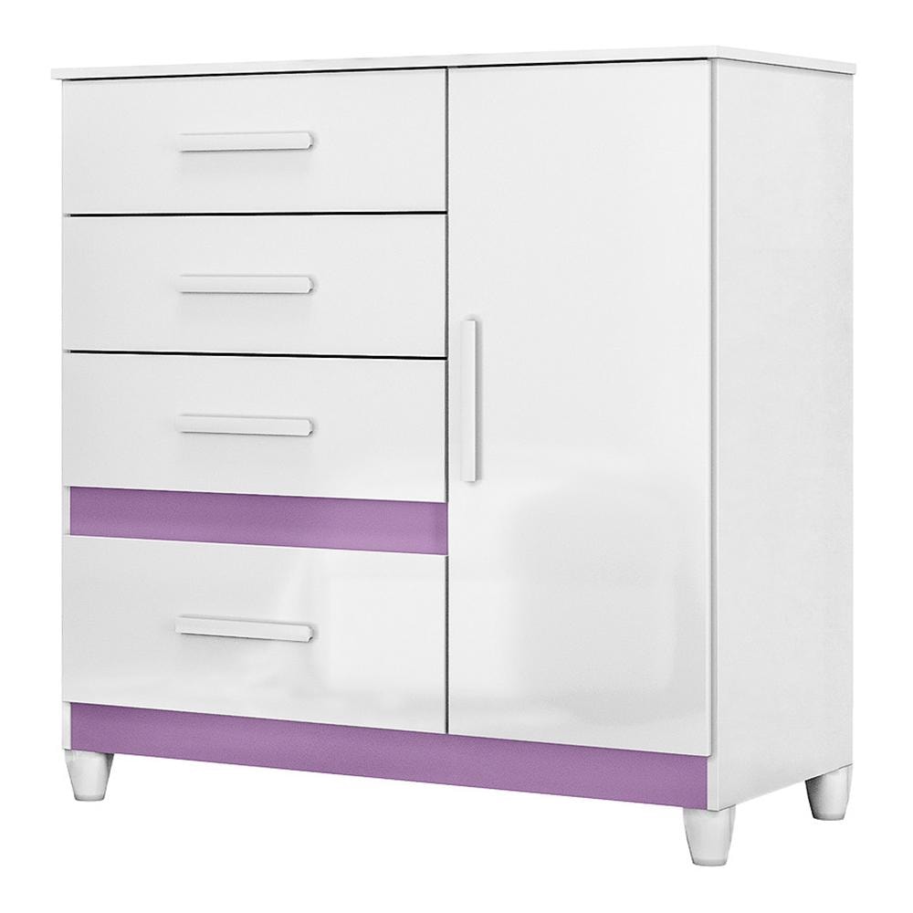 Cômoda Sapateira Vênus 1 Porta e 4 Gavetas Flex Branco/Lilás