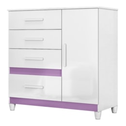 Cômoda Sapateira Vênus 1 Porta e 4 Gavetas Flex Branco/Lilás com Pés - Moval Cômoda Sapateira Vênus 1 Porta e 4 Gavetas Flex Branco/Lilás com Pés - Moval