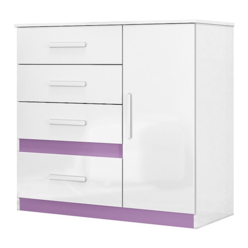 Cômoda Sapateira Vênus 1 Porta e 4 Gavetas Flex Branco/Lilás - Moval