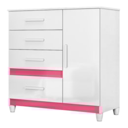 Cômoda Sapateira Vênus 1 Porta e 4 Gavetas Flex Branco/Rosa com Pés - Moval Cômoda Sapateira Vênus 1 Porta e 4 Gavetas Flex Branco/Rosa com Pés - Moval