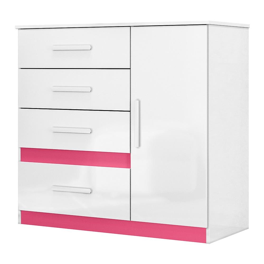 Cômoda Sapateira Vênus 1 Porta e 4 Gavetas Flex Branco/Rosa