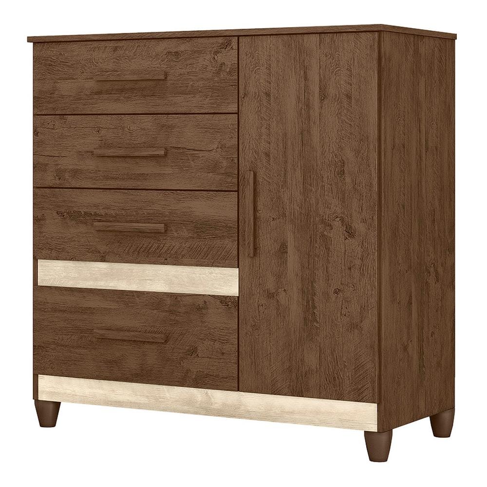 8725 キモかわE DS Cômoda Sapateira Vênus 1 Porta e 4 Gavetas Flex Castanho Wood
