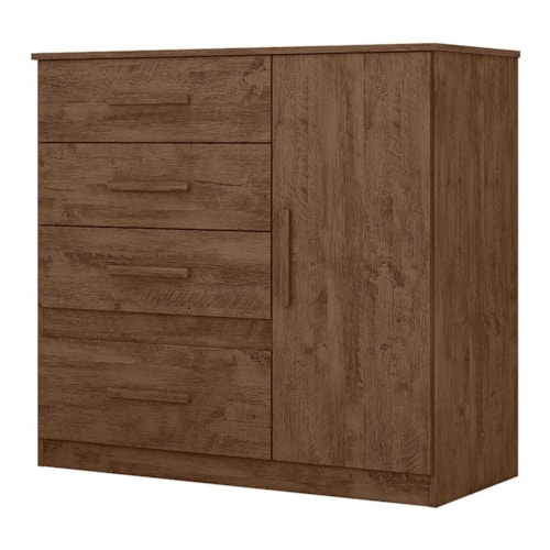 Cômoda Sapateira Vênus 1 Porta e 4 Gavetas Flex Castanho Wood - Moval