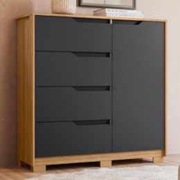 Cômoda Sole 1 Porta e 4 Gavetas Flex Titanium/Nature - Móveis Albatroz Cômoda Sole 1 Porta e 4 Gavetas Flex Titanium/Nature - Móveis Albatroz