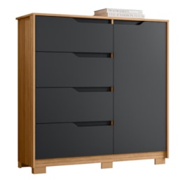 Cômoda Sole 1 Porta e 4 Gavetas Flex Titanium/Nature - Móveis Albatroz Cômoda Sole 1 Porta e 4 Gavetas Flex Titanium/Nature - Móveis Albatroz