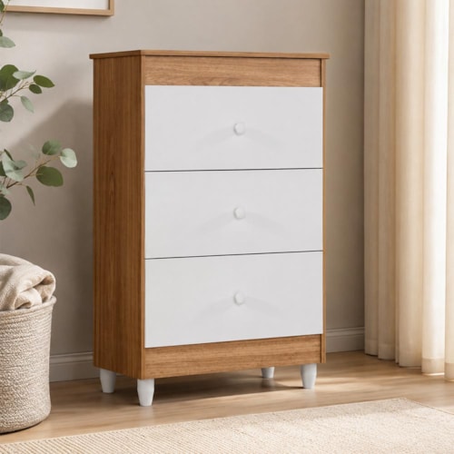 Cômoda Ternura 3 Gavetas Nature/Branco - Peternella Móveis