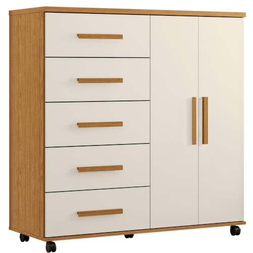 Cômoda Toronto 2 Portas e 5 Gavetas Cinamomo/Off White - Móveis Albatroz