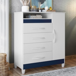 Cômoda Turquesa 1 Porta e 4 Gavetas Quadriflex Branco/Azul Matte - Móveis Albatroz Cômoda Turquesa 1 Porta e 4 Gavetas Quadriflex Branco/Azul Matte - Móveis Albatroz