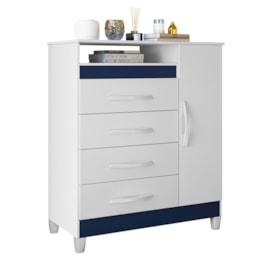Cômoda Turquesa 1 Porta e 4 Gavetas Quadriflex Branco/Azul Matte - Móveis Albatroz Cômoda Turquesa 1 Porta e 4 Gavetas Quadriflex Branco/Azul Matte - Móveis Albatroz