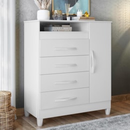 Cômoda Turquesa 1 Porta e 4 Gavetas Quadriflex Branco - Móveis Albatroz Cômoda Turquesa 1 Porta e 4 Gavetas Quadriflex Branco - Móveis Albatroz