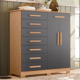 Cômoda Verona 2 Portas e 8 Gavetas Freijó/Titanium - Móveis Albatroz