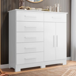 Cômoda Xangai 2 Portas e 6 Gavetas Branco - Móveis Albatroz Cômoda Xangai 2 Portas e 6 Gavetas Branco - Móveis Albatroz