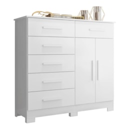 Cômoda Xangai 2 Portas e 6 Gavetas Branco - Móveis Albatroz Cômoda Xangai 2 Portas e 6 Gavetas Branco - Móveis Albatroz