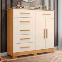 Cômoda Xangai 2 Portas e 6 Gavetas Carvalho Grife/Off White - Móveis Albatroz Cômoda Xangai 2 Portas e 6 Gavetas Carvalho Grife/Off White - Móveis Albatroz