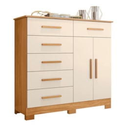 Cômoda Xangai 2 Portas e 6 Gavetas Carvalho Grife/Off White - Móveis Albatroz Cômoda Xangai 2 Portas e 6 Gavetas Carvalho Grife/Off White - Móveis Albatroz