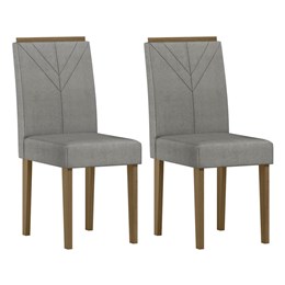 Conjunto 2 Cadeiras Amanda Imbuia/Linho Cinza Claro - New Ceval