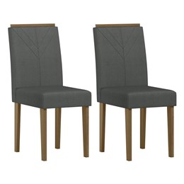 Conjunto 2 Cadeiras Amanda Imbuia/Linho Cinza Escuro - New Ceval