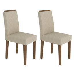 Conjunto 2 Cadeiras Amanda Imbuia/Linho Marrom Claro - PR Móveis  