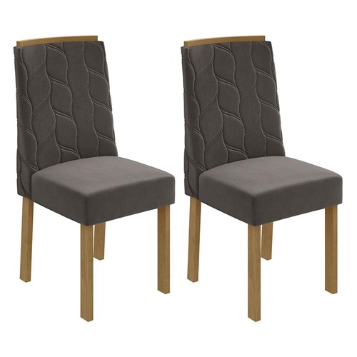 Conjunto 2 Cadeiras Astrid Amêndoa/Veludo Marrom - Móveis Lopas