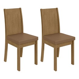 Conjunto 2 Cadeiras Athenas Amêndoa/Corino Caramelo - Móveis Lopas