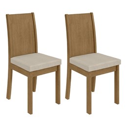 Conjunto 2 Cadeiras Athenas Amêndoa/Linho Bege - Móveis Lopas