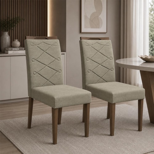 Conjunto 2 Cadeiras Caroline Imbuia/Marfim - New Ceval 