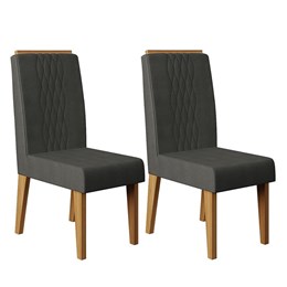 Conjunto 2 Cadeiras Elen Carvalho Europeu/Suede Cinza - PR Móveis 
