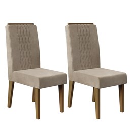 Conjunto 2 Cadeiras Elen Carvalho Europeu/Veludo Caqui - PR Móveis 